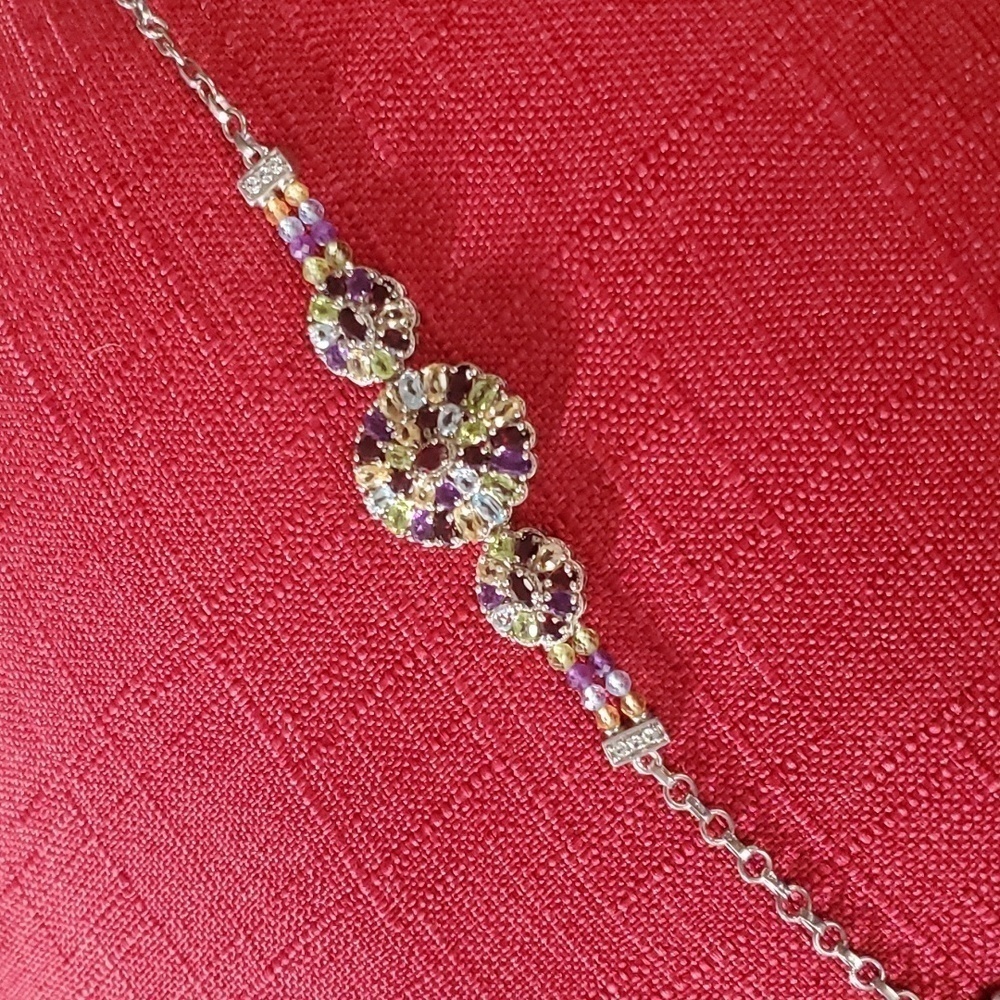 Multigemstone Medallion Cocktsil Toggle Bracelet in Sterling Silver 14.20ctw